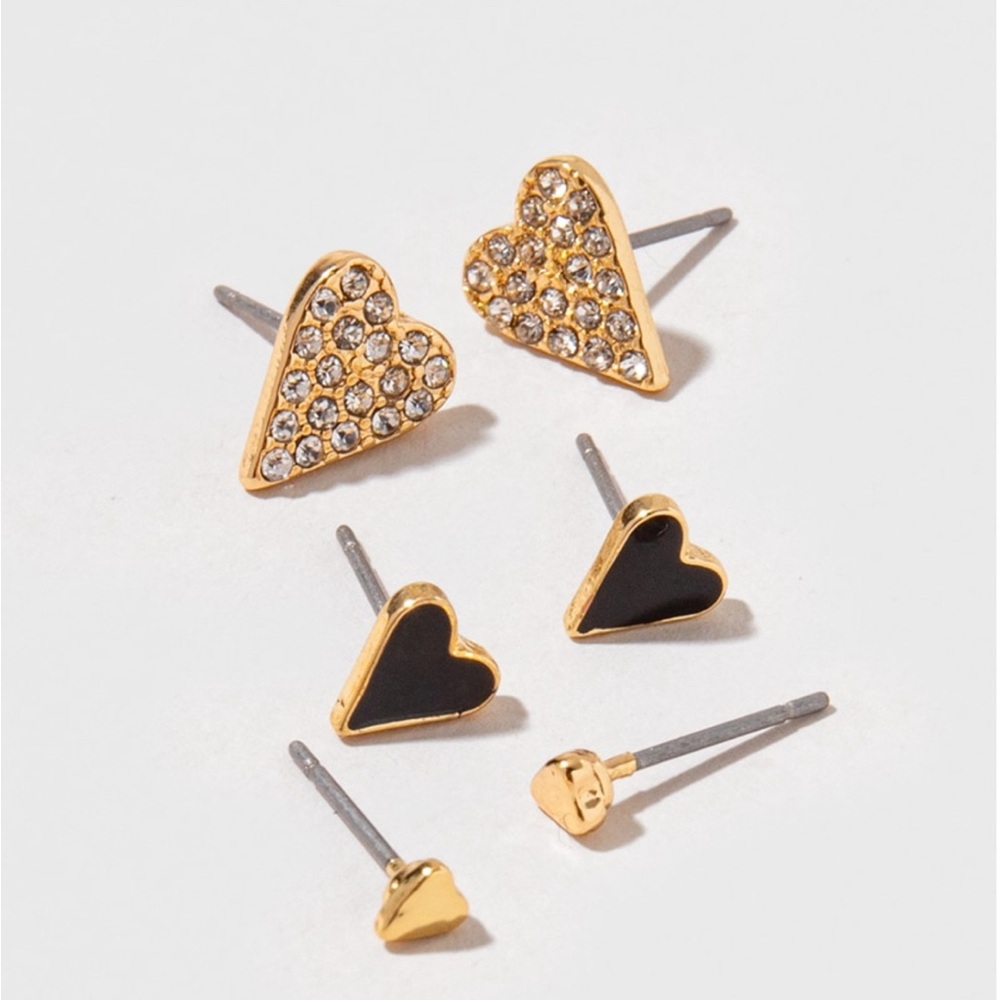 New Francesca’s Joana Gold Tone and Black Heart Earring Set - Picture 3 of 7